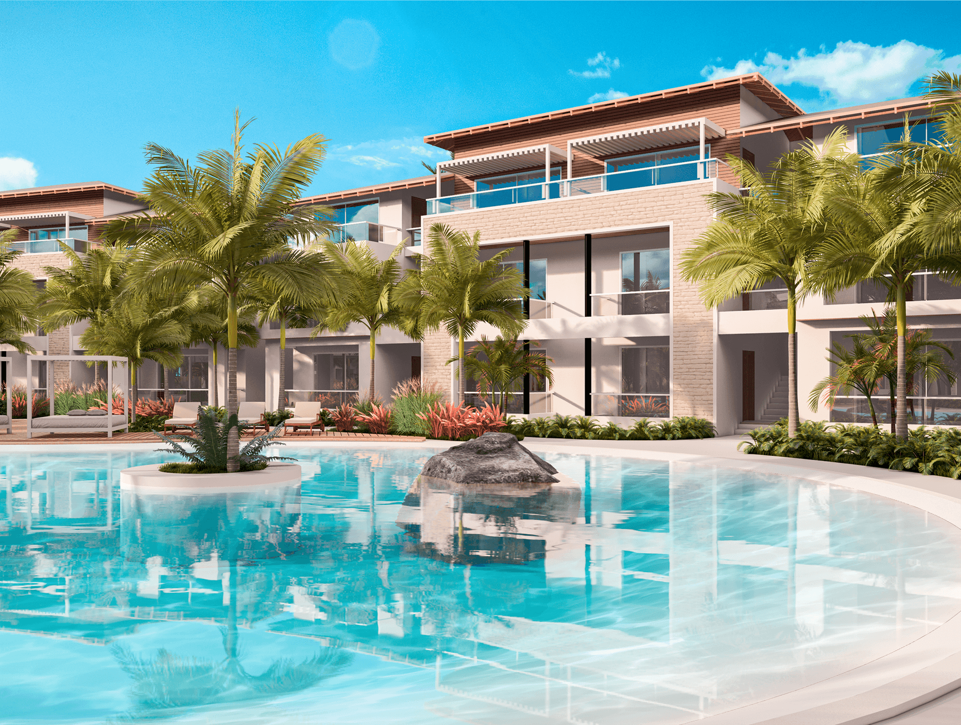 118 appartamenti con 1 e 2 camere da letto con design integrato alla serenità di Dominicus. Ideale per vivere o investire con accesso al beach club, piscina e gestione affitti inclusa.