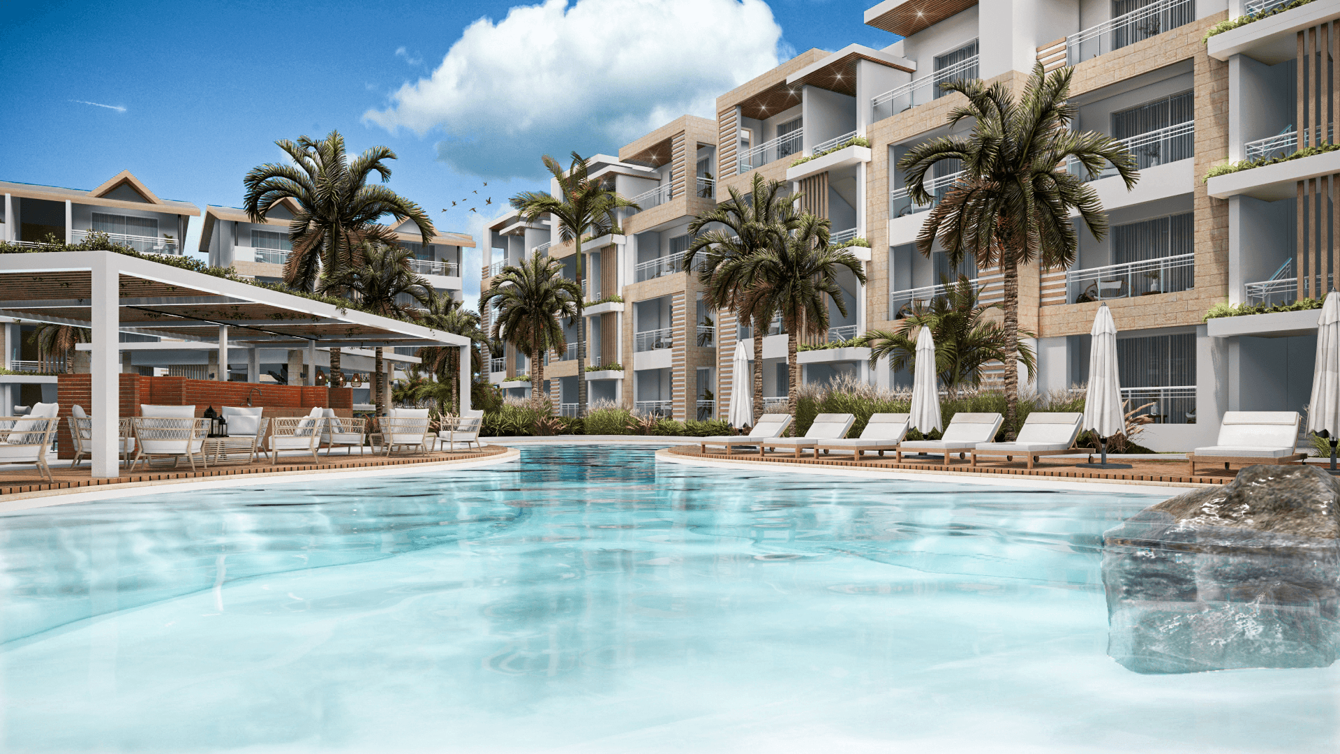 68 appartements meublés répartis dans 10 bâtiments, avec club de plage exclusif, piscine, restaurant et gestion locative incluse. Situé près de Playa Dominicus, il est idéal pour les investisseurs visionnaires.