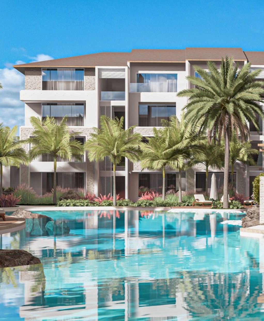 Aurora Dominicus - Complejo residencial con piscina tipo resort y edificios modernos