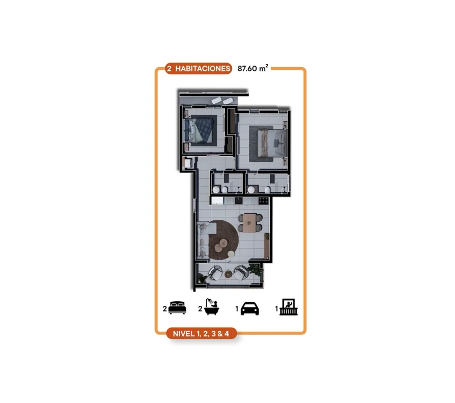 Plano del Apartamento 1 Habitación – 64.10 m²